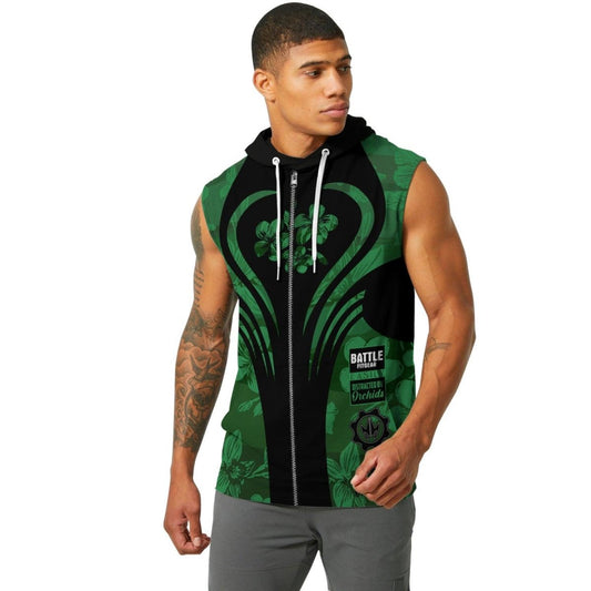 Orchid Series Floral Green Heart Pattern Sleeveless Pullover & Zip Hoodie - BattleFitGear