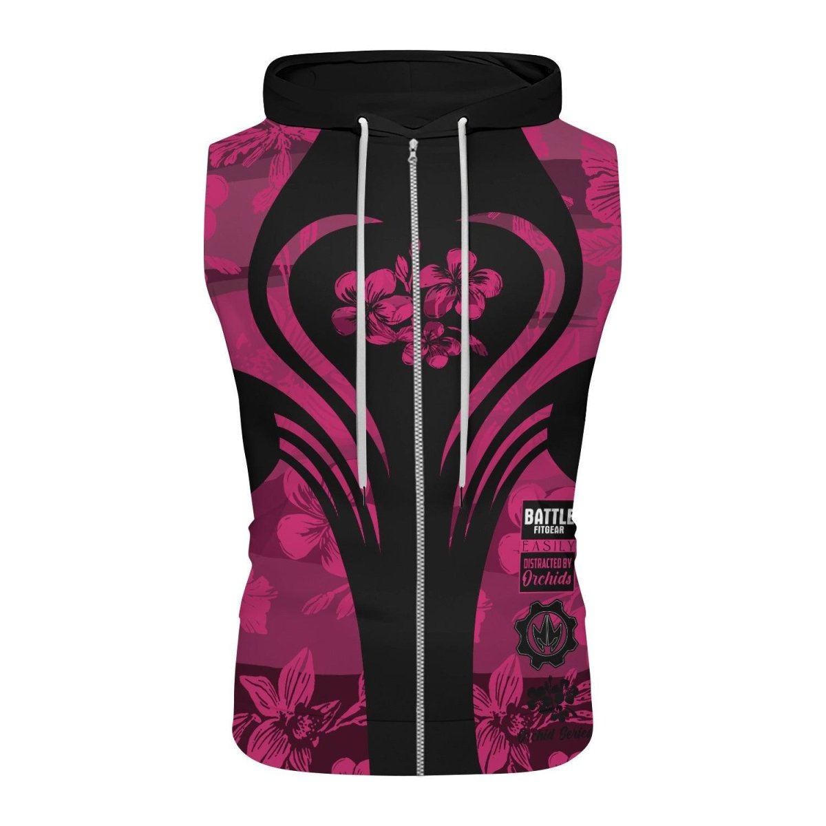 Orchid Series Floral Pink Heart Pattern Sleeveless Pullover & Zip Hoodie - BattleFitGear