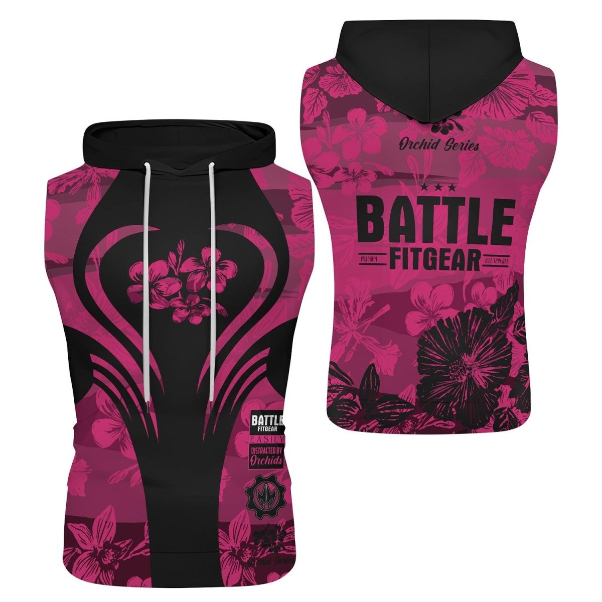 Orchid Series Floral Pink Heart Pattern Sleeveless Pullover & Zip Hoodie - BattleFitGear