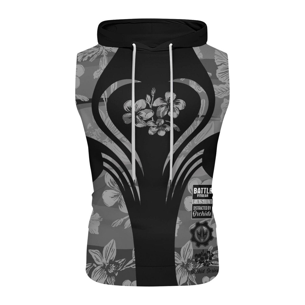 Orchid Series Floral Grey Heart Pattern Sleeveless Pullover & Zip Hoodie - BattleFitGear