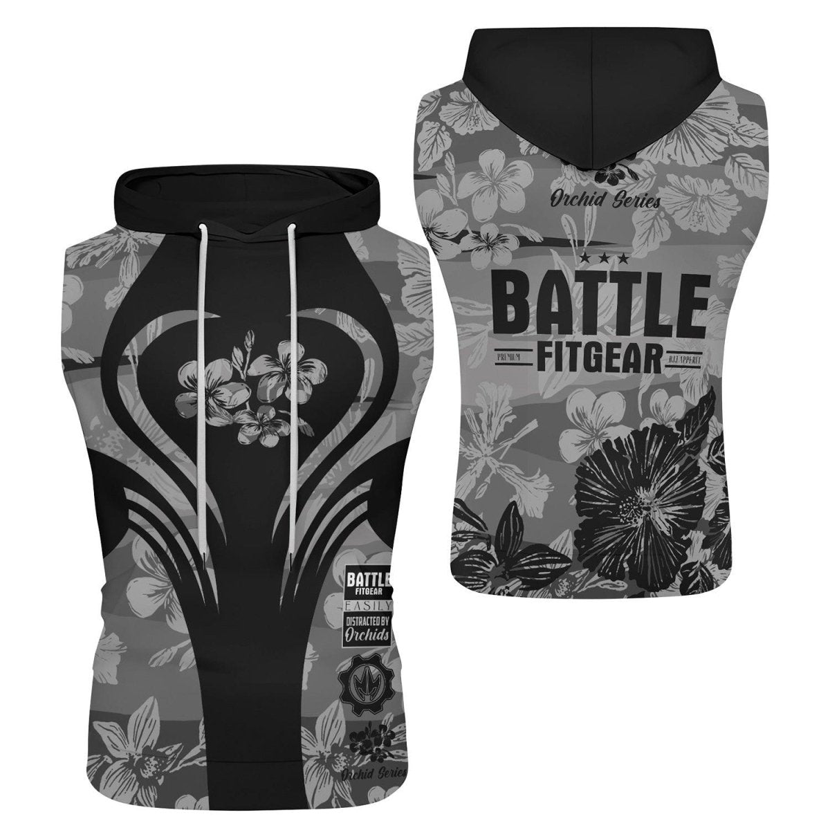 Orchid Series Floral Grey Heart Pattern Sleeveless Pullover & Zip Hoodie - BattleFitGear