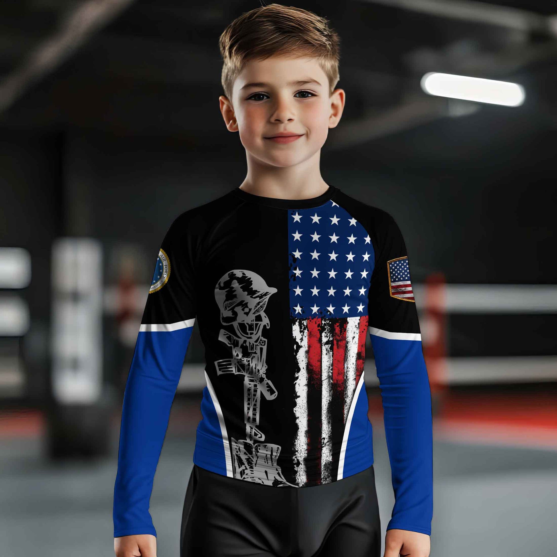 Air Force US Flag Kids Rash Guard