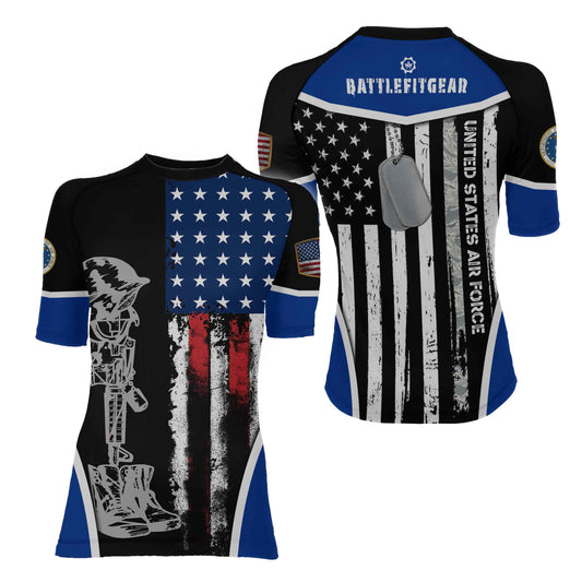 Air Force US Flag Women's Short Sleeve Rash Guard