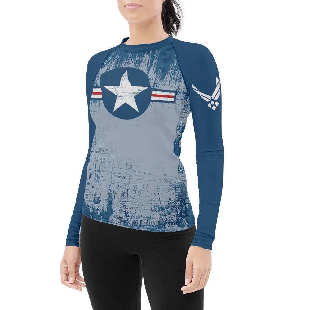 Air Force Veteran Women's Long Sleeve Rash Guard | Workout Shirt