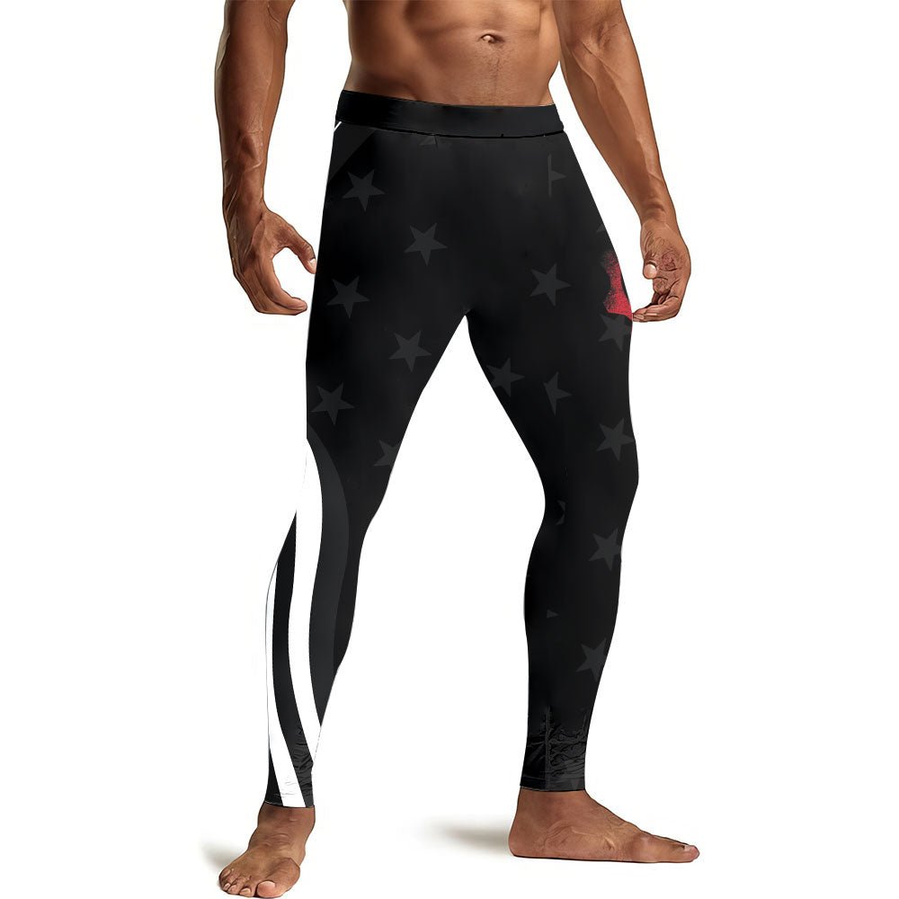 American Flag Black Men's Compression Leggings - BattleFitGear