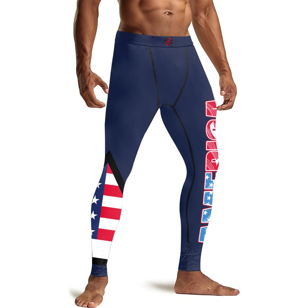 American Flag Blue Men's Compression Leggings - BattleFitGear