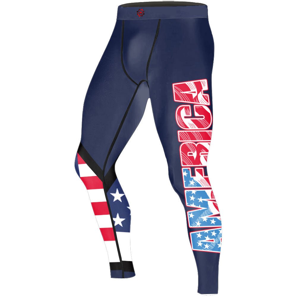 American Flag Blue Men's Compression Leggings - BattleFitGear