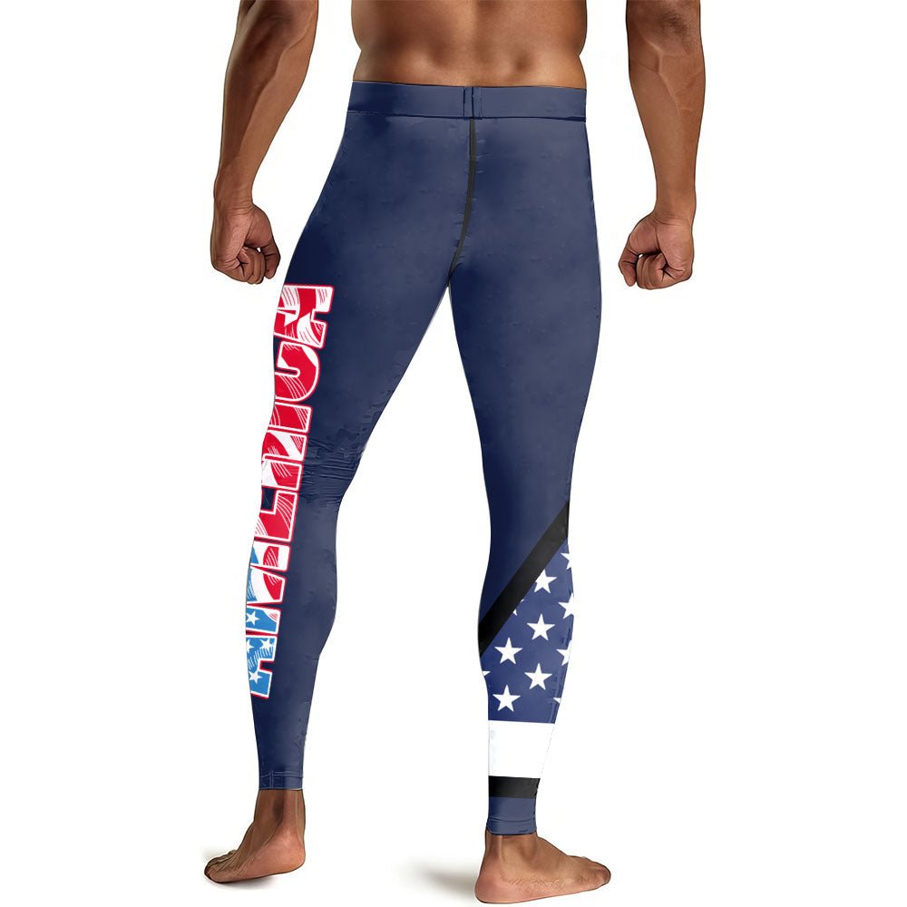 American Flag Blue Men's Compression Leggings - BattleFitGear