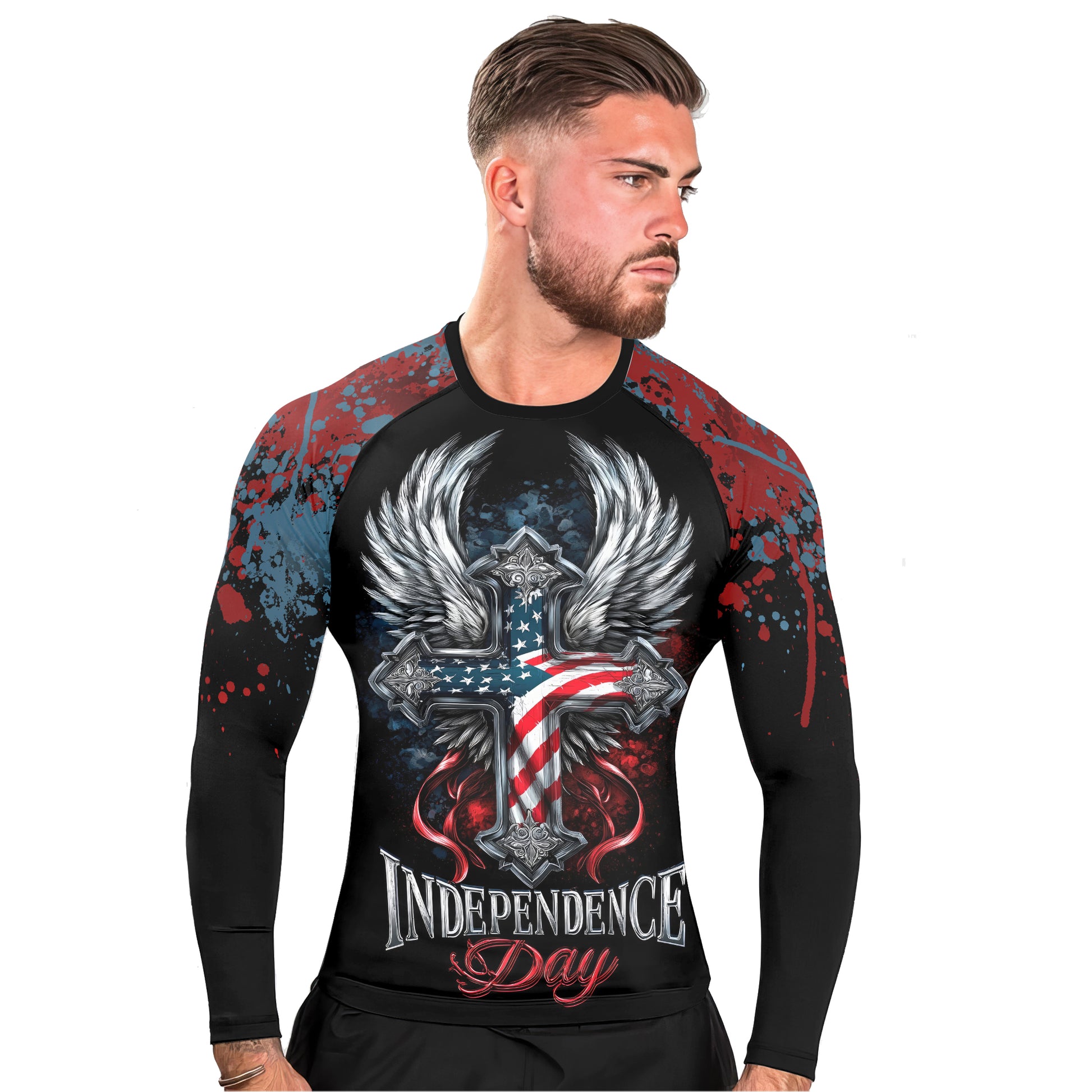 American Independence Cross Men's Long Sleeve Rash Guard