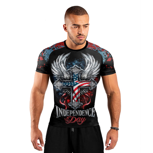 American Independence Cross Men's Short Sleeve Rash Guard