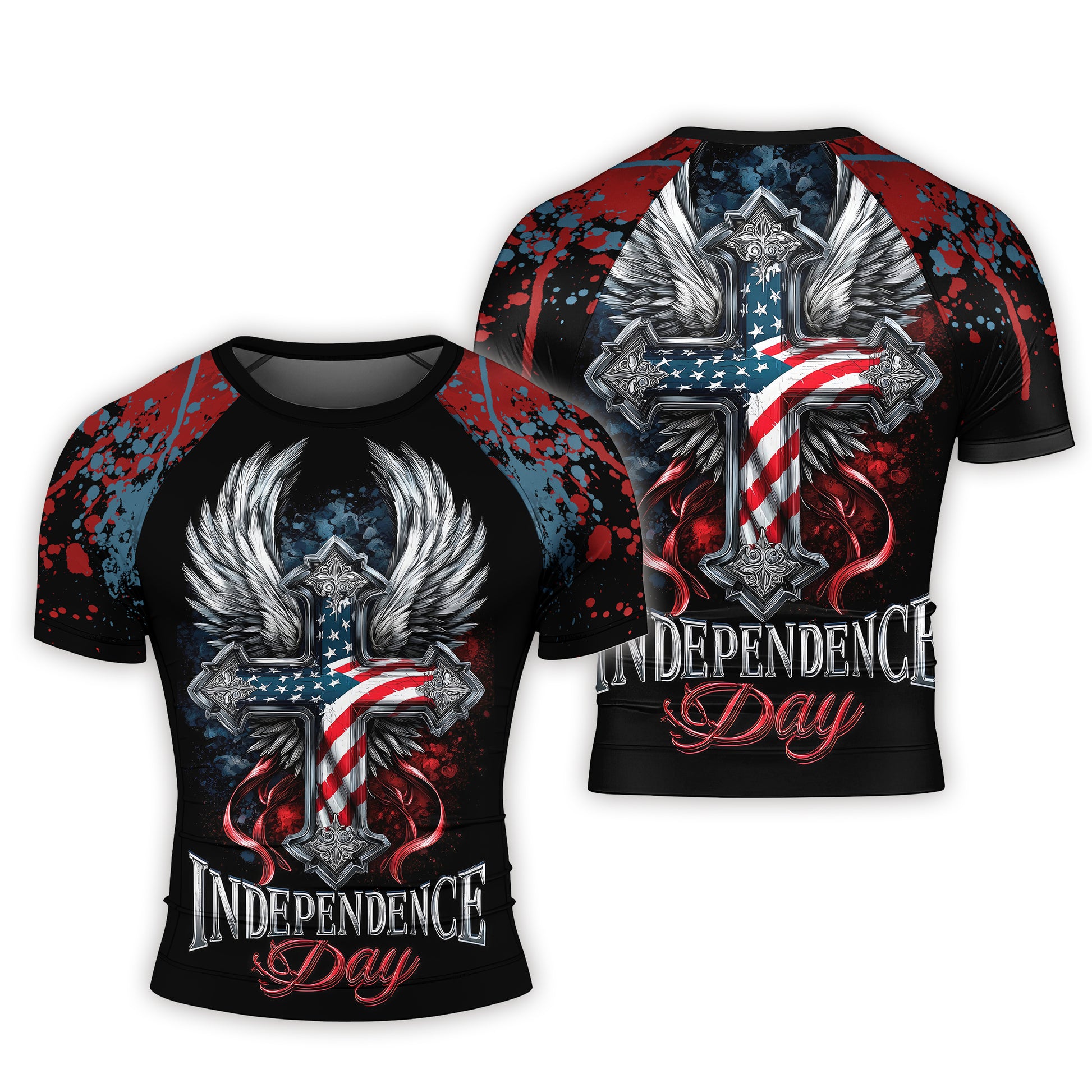 American Independence Cross Men's Short Sleeve Rash Guard