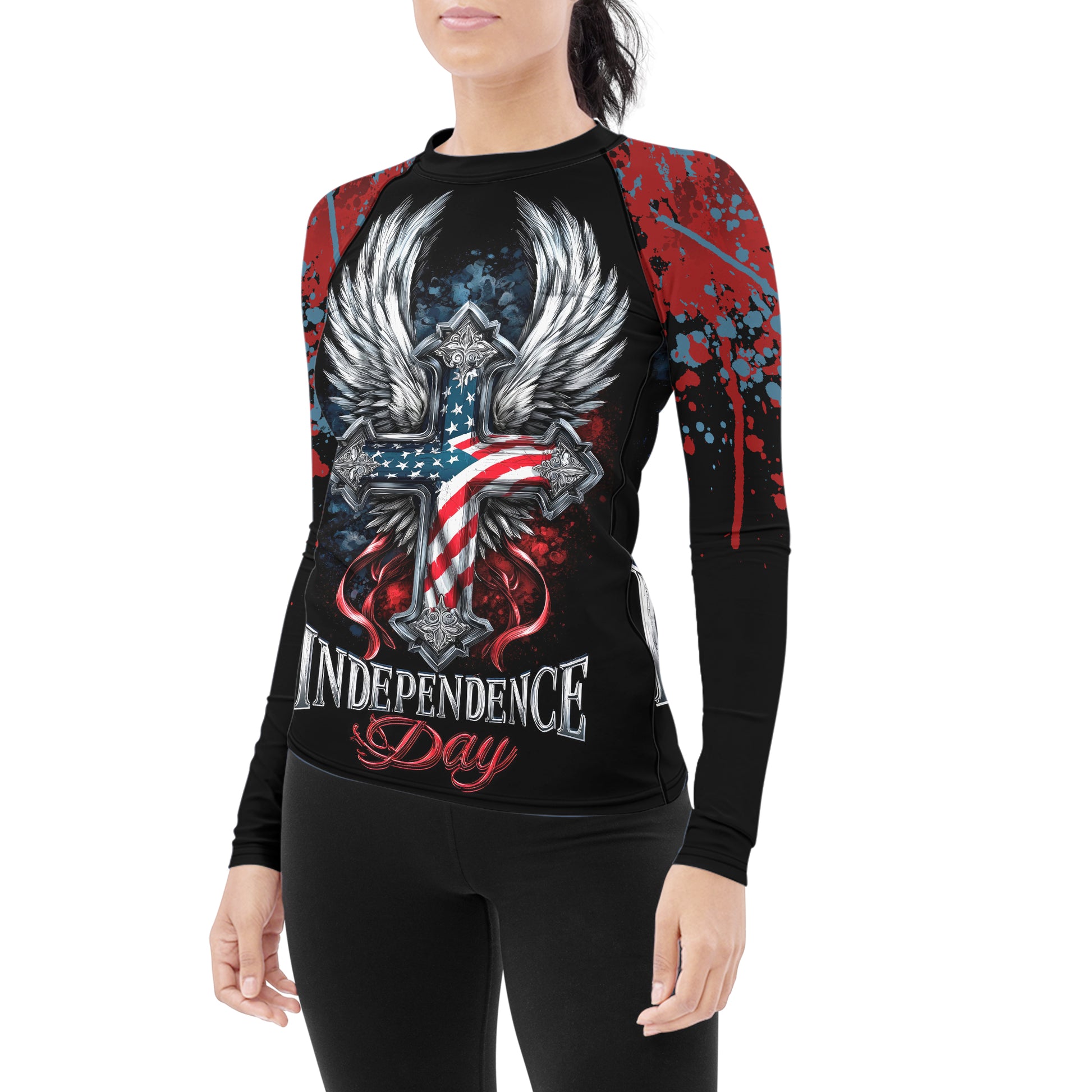 American Independence Cross Women's Long Sleeve Rash Guard