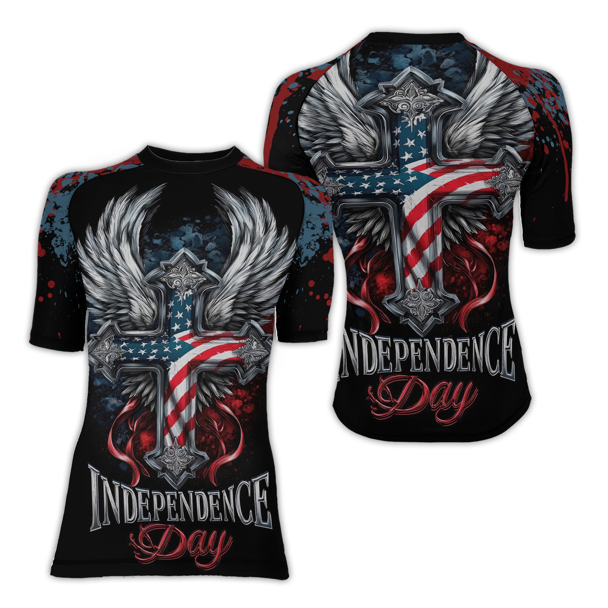 American Independence Cross Women's Short Sleeve Rash Guard