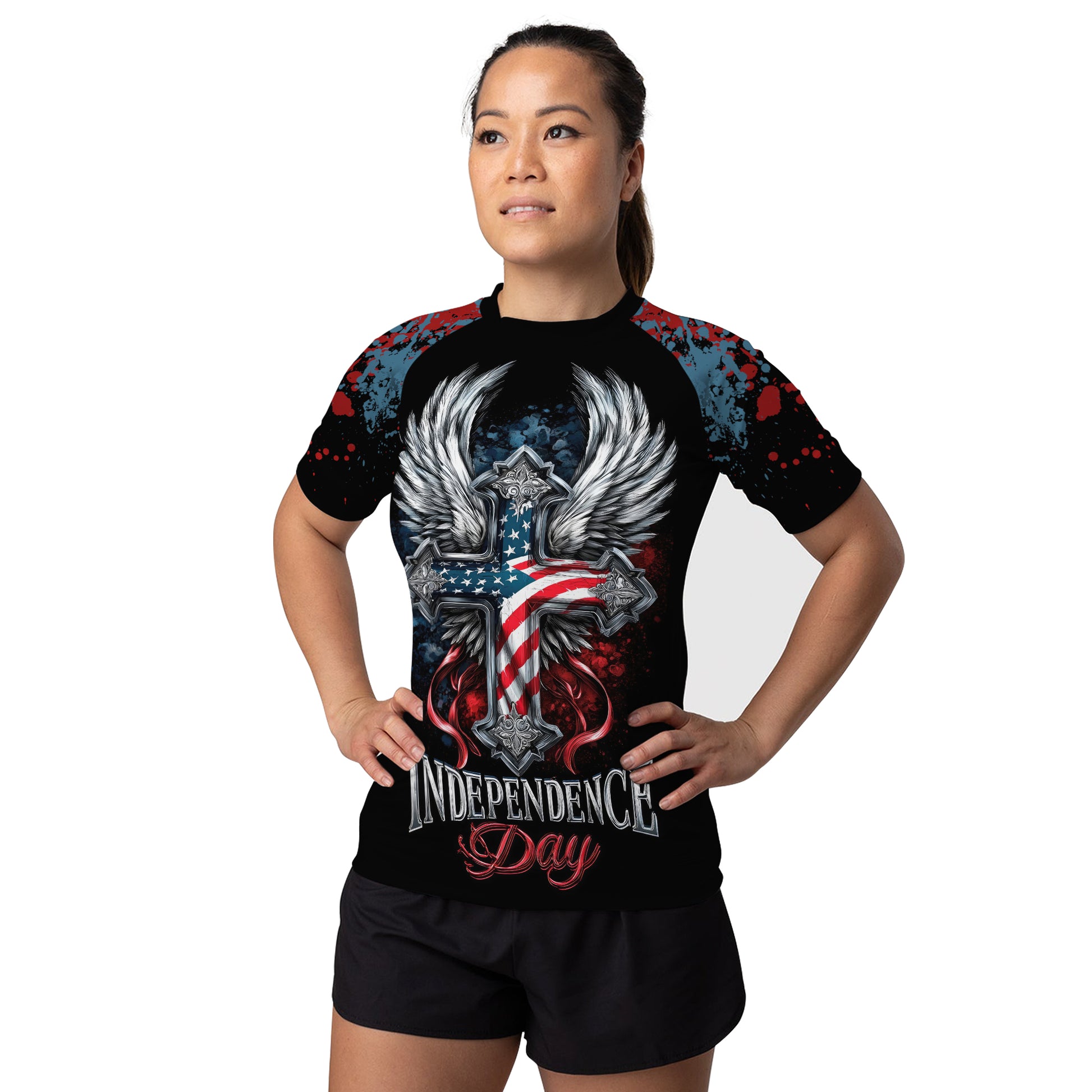 American Independence Cross Women's Short Sleeve Rash Guard