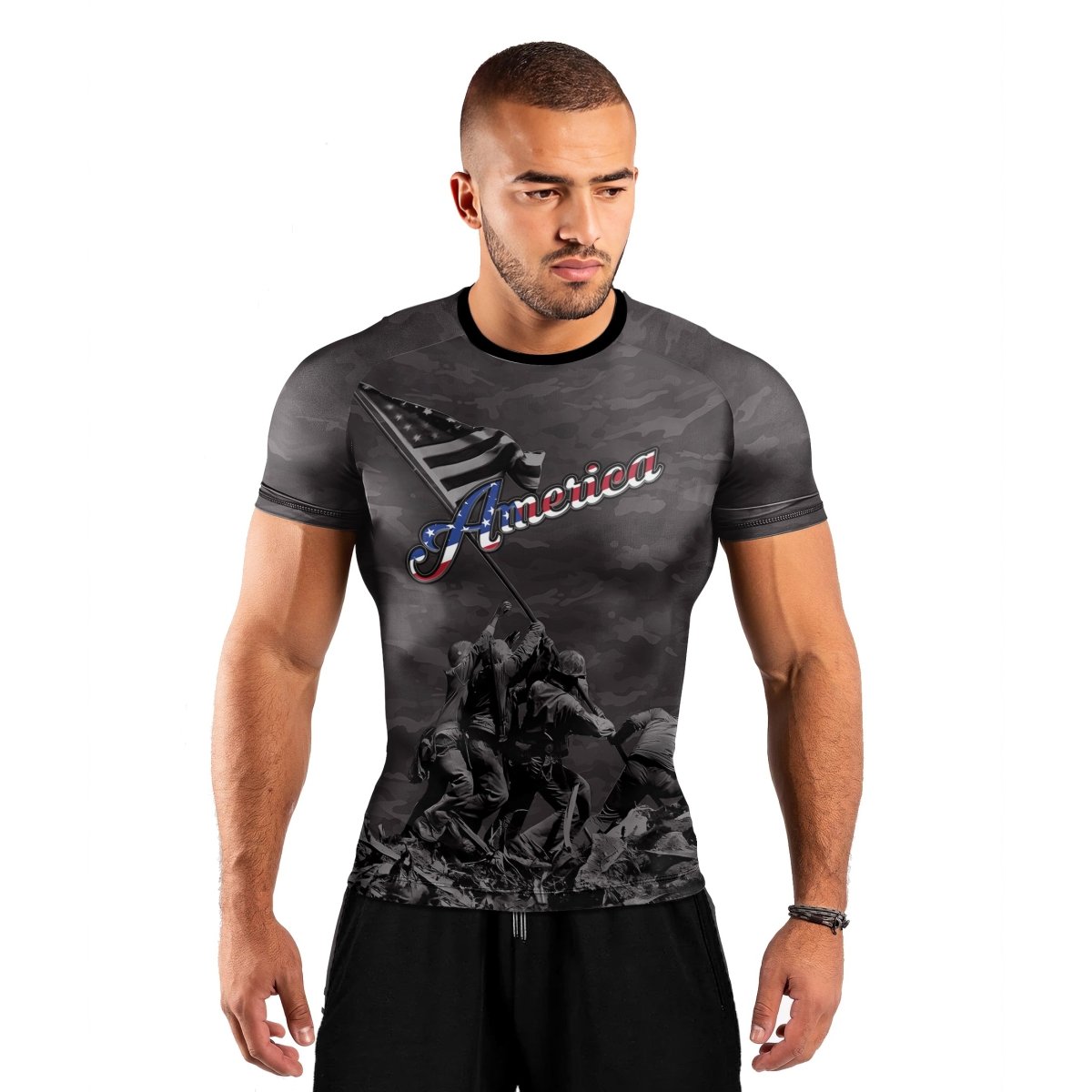 American Independence Day Men's Short Sleeve Rash Guard - BattleFitGear