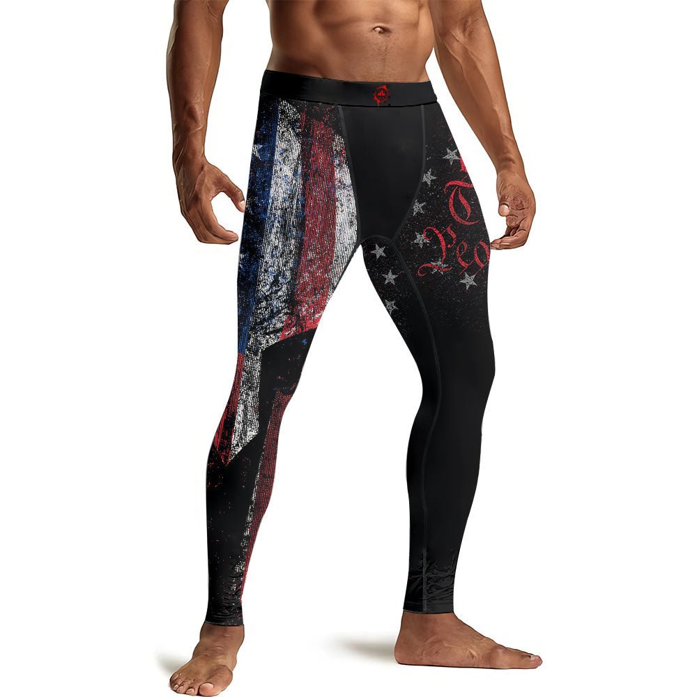 American Jiu Jitsu Grunge Men's Compression Leggings - BattleFitGear