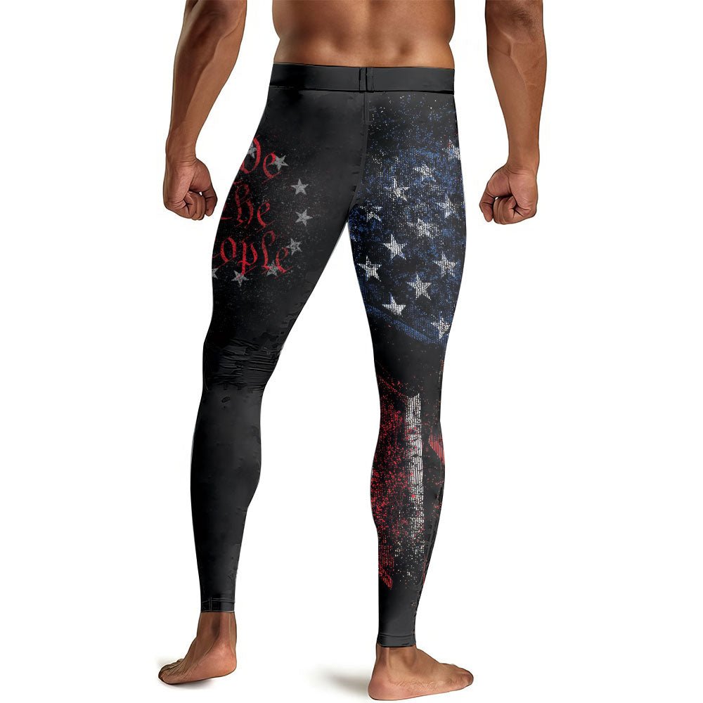 American Jiu Jitsu Grunge Men's Compression Leggings - BattleFitGear