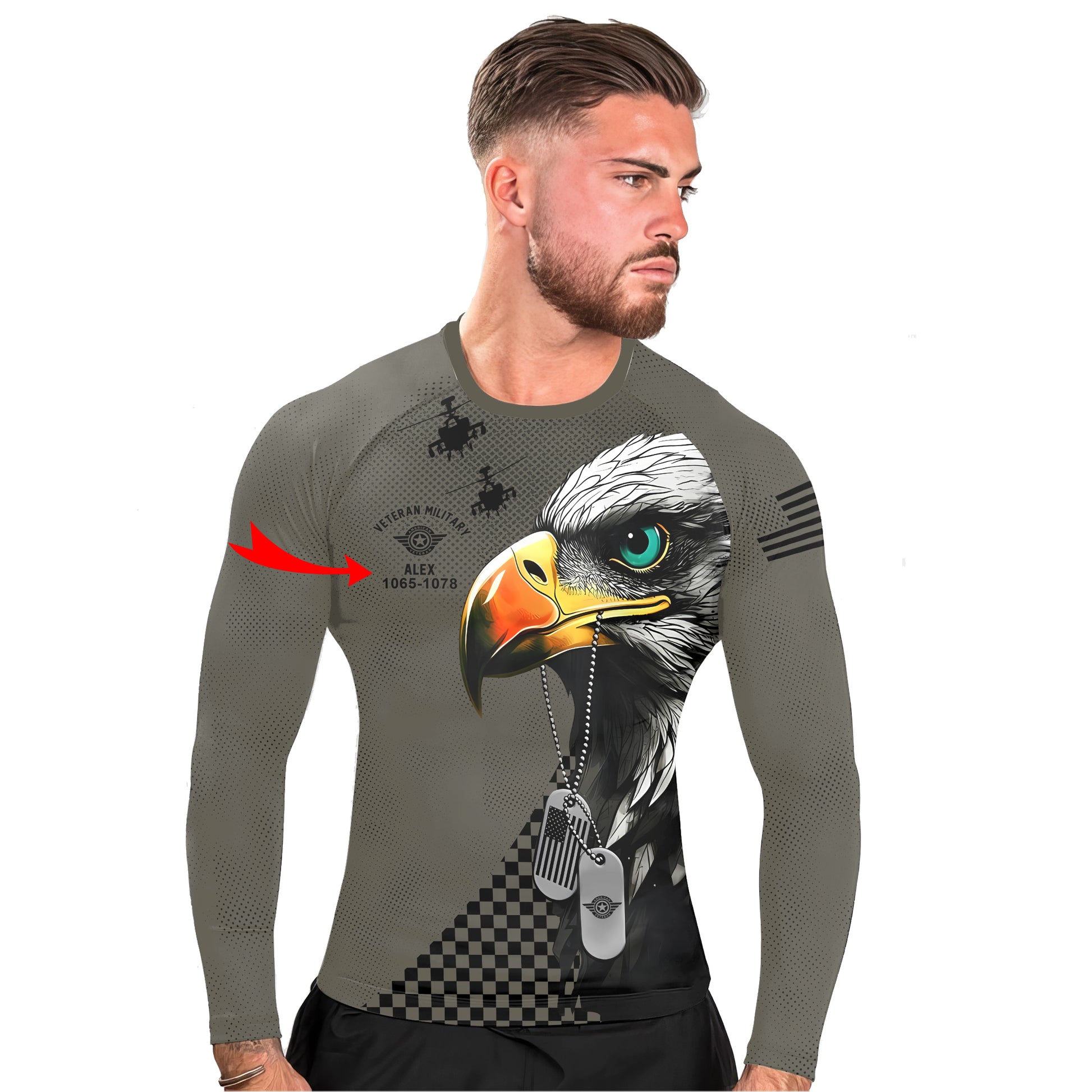 Personalized American Veteran Military Men's Long Sleeve Rash Guard