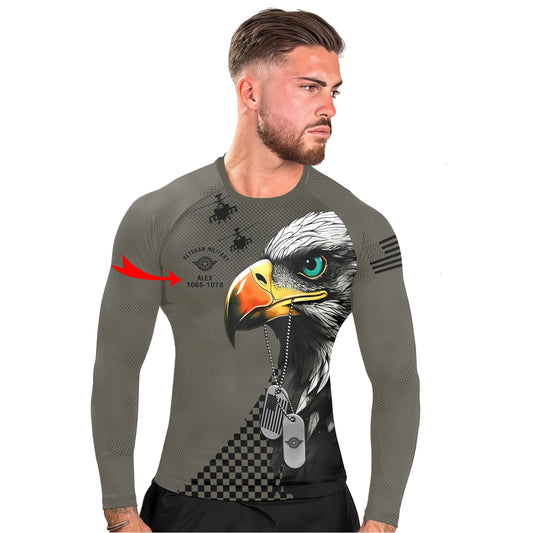 Personalized American Veteran Military Men's Long Sleeve Rash Guard