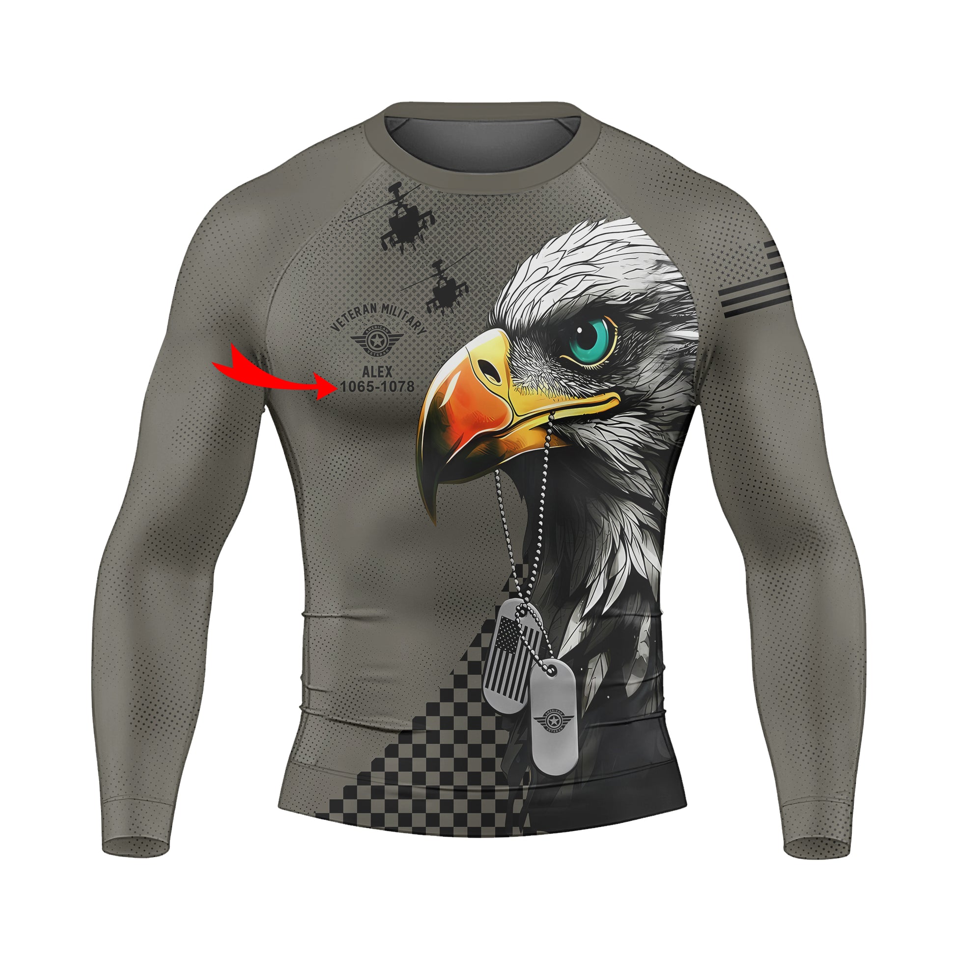 Personalized American Veteran Military Men's Long Sleeve Rash Guard