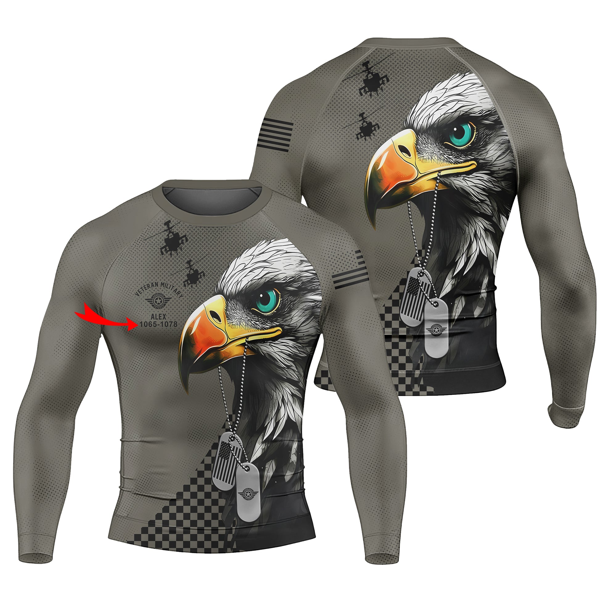 Personalized American Veteran Military Men's Long Sleeve Rash Guard