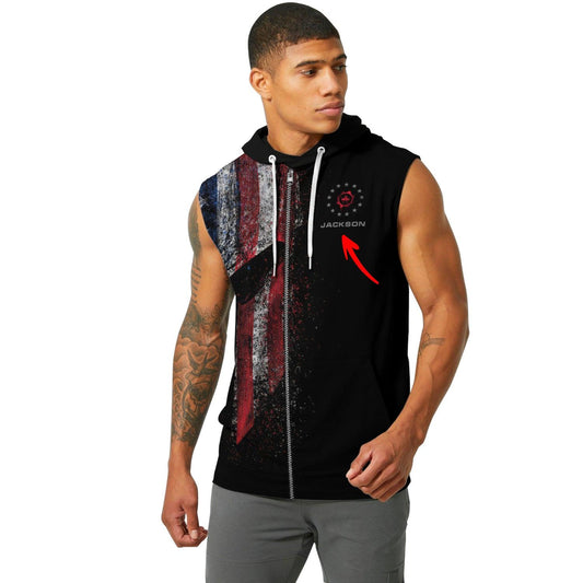 Personalized American Jiu Jitsu Grunge Sleeveless Pullover & Zip Hoodie