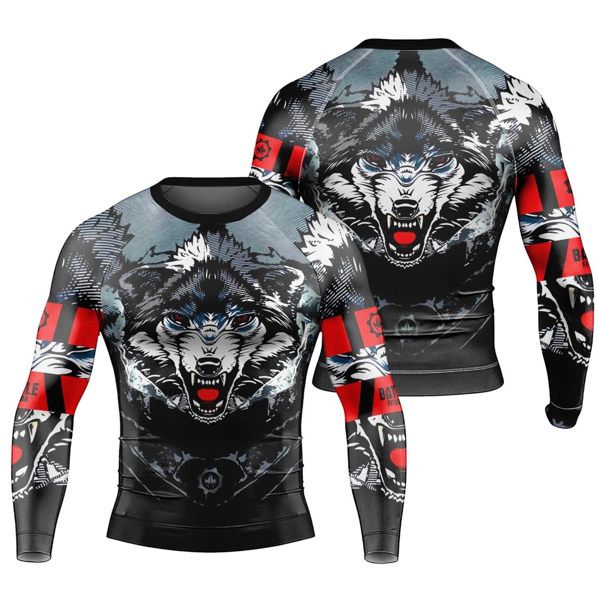 Angry Wolf Men's Long Sleeve Rash Guard - BattleFitGear