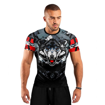 Angry Wolf Men's Short Sleeve Rash Guard - BattleFitGear