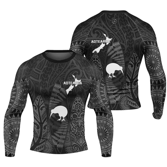Aotearoa Kiwi Bird Grey Men's Long Sleeve Rash Guard