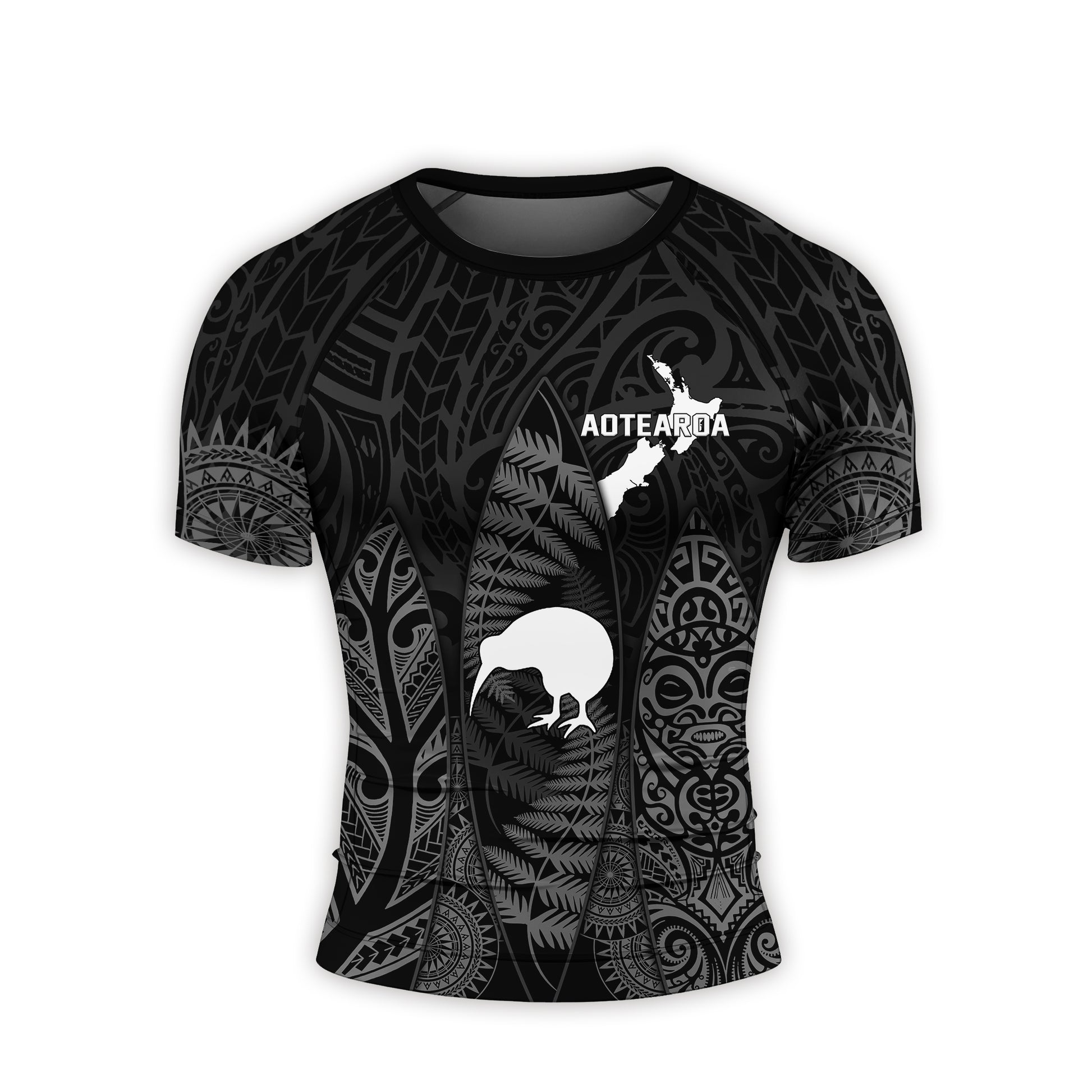 Aotearoa Kiwi Bird Grey Men's Short Sleeve Rash Guard