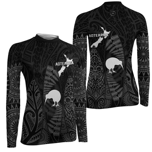 Aotearoa Kiwi Bird Grey Women's Long Sleeve Rash Guard
