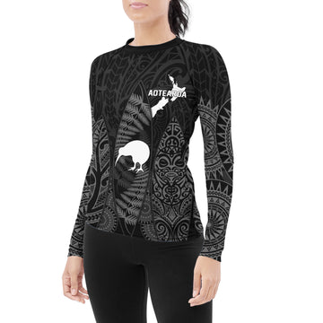 Aotearoa Kiwi Bird Grey Women's Long Sleeve Rash Guard