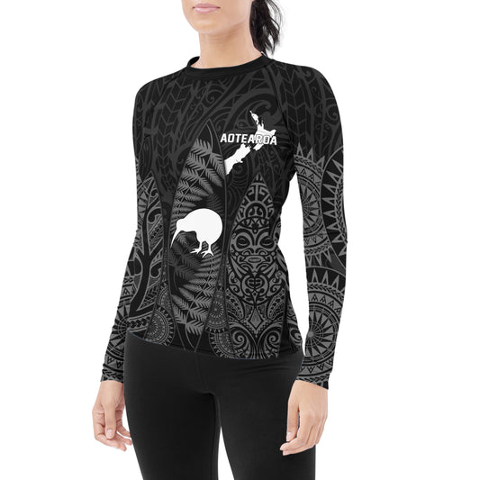 Aotearoa Kiwi Bird Grey Women's Long Sleeve Rash Guard