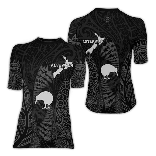 Aotearoa Kiwi Bird Grey Women's Short Sleeve Rash Guard