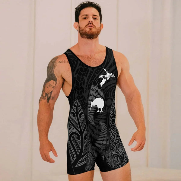 Aotearoa Kiwi Bird Grey Wrestling Singlets – Unique Athletic Gear