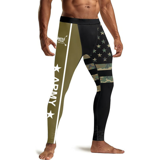 Army Camo Flag Men's Compression Leggings - BattleFitGear