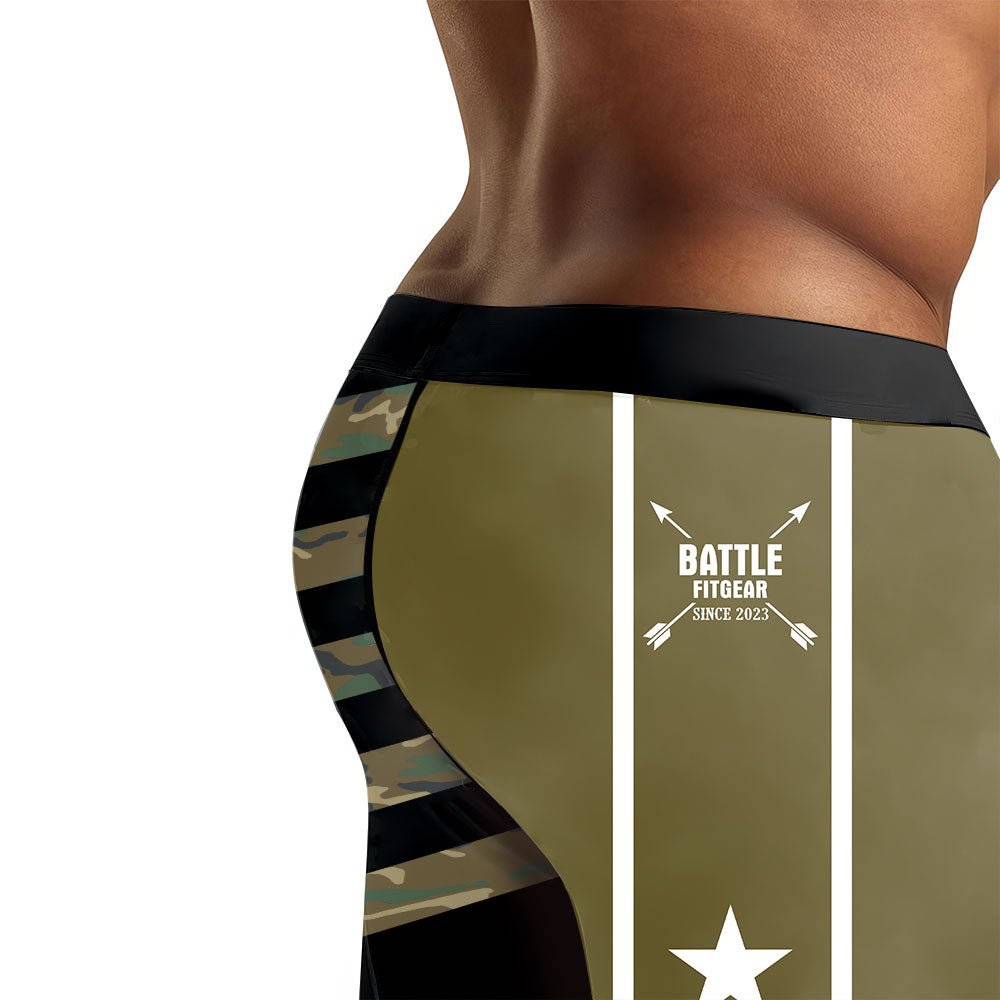 Army Camo Flag Men's Compression Leggings - BattleFitGear