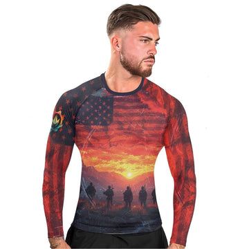 Army American Flag Men's Long Sleeve Rash Guard - BattleFitGear