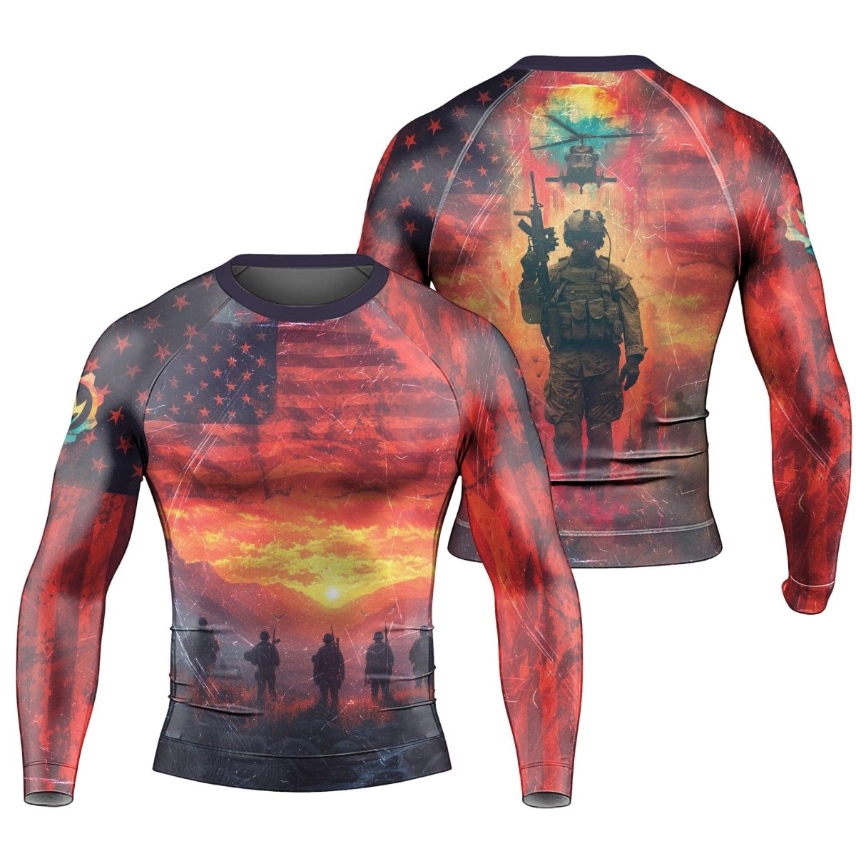 Army American Flag Men's Long Sleeve Rash Guard - BattleFitGear