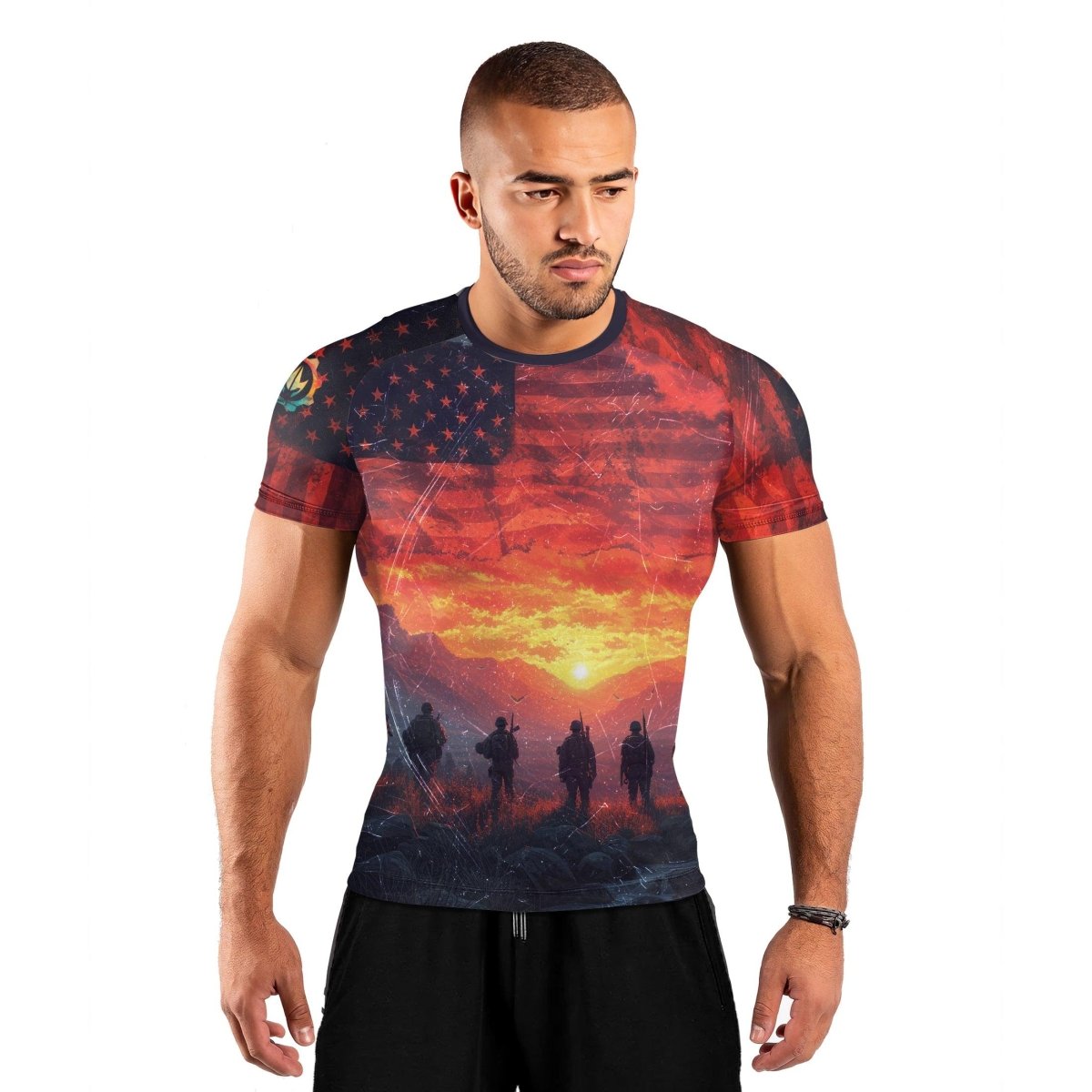 Army American Flag Men's Short Sleeve Rash Guard - BattleFitGear