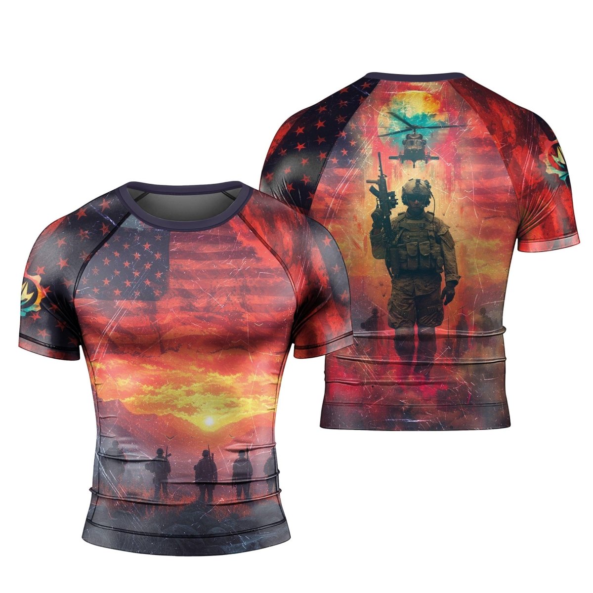 Army American Flag Men's Short Sleeve Rash Guard - BattleFitGear