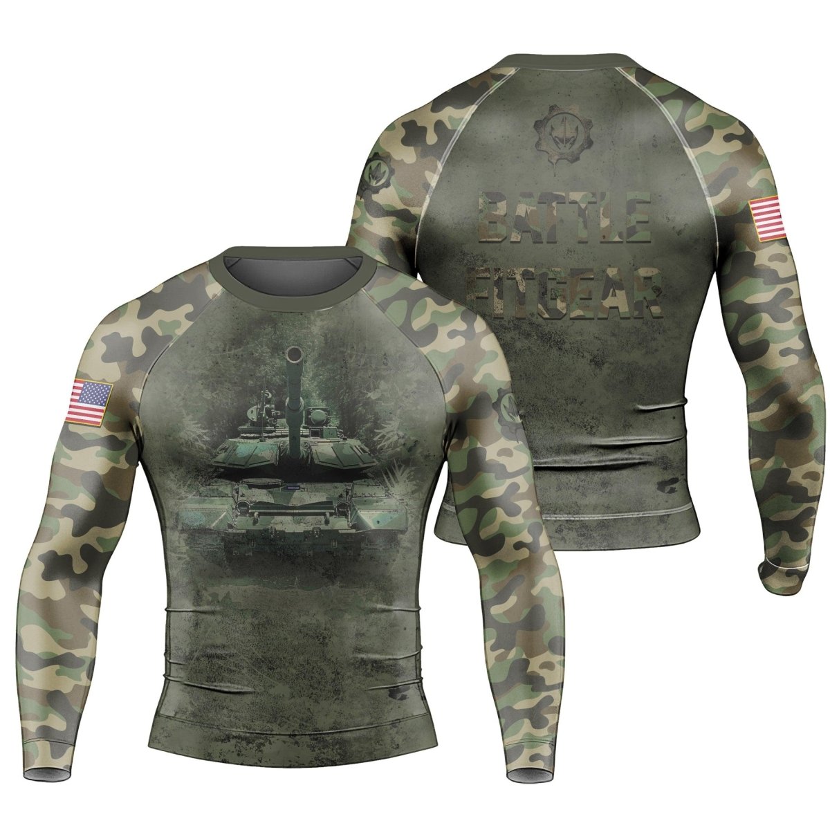 Army Camo Men's Long Sleeve Rash Guard - BattleFitGear