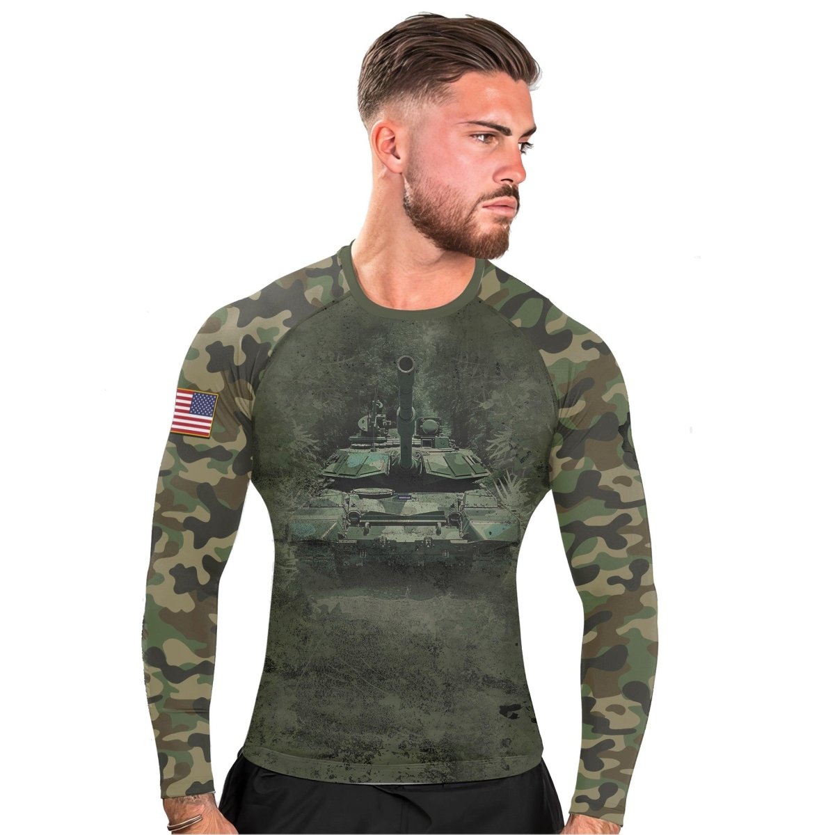 Army Camo Men's Long Sleeve Rash Guard - BattleFitGear