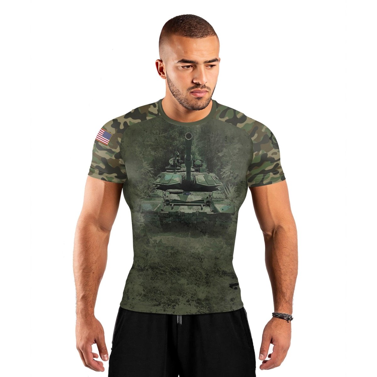 Army Camo Men's Short Sleeve Rash Guard - BattleFitGear