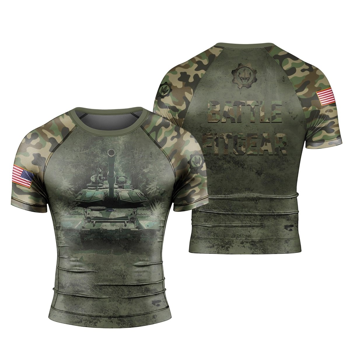 Army Camo Men's Short Sleeve Rash Guard - BattleFitGear