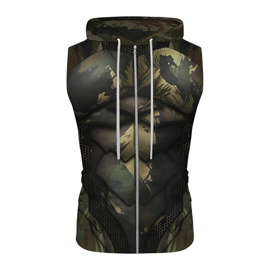 Army Camo Shell Fight Sleeveless Pullover & Zip Hoodie