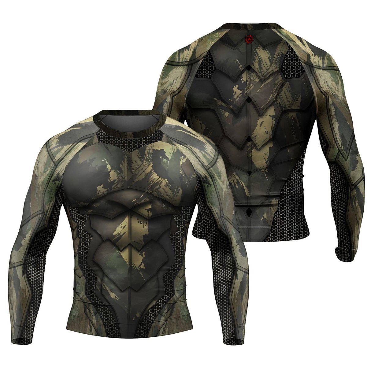 Army Camo Shell Men's Long Sleeve Rash Guard - BattleFitGear