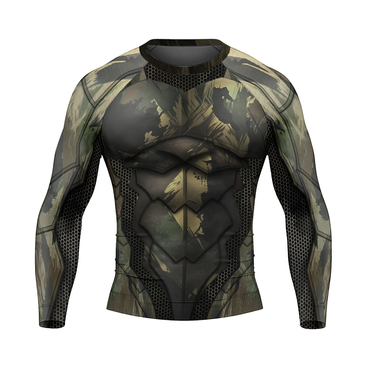 Army Camo Shell Men's Long Sleeve Rash Guard - BattleFitGear