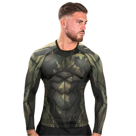 Army Camo Shell Men's Long Sleeve Rash Guard - BattleFitGear