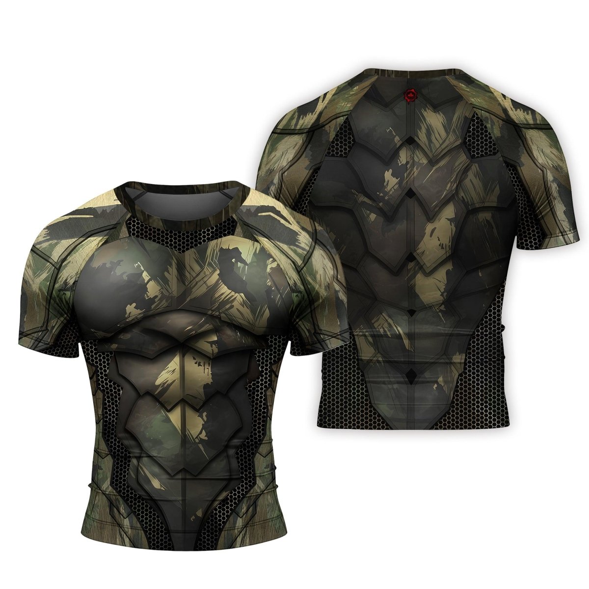 Army Camo Shell Men's Short Sleeve Rash Guard - BattleFitGear